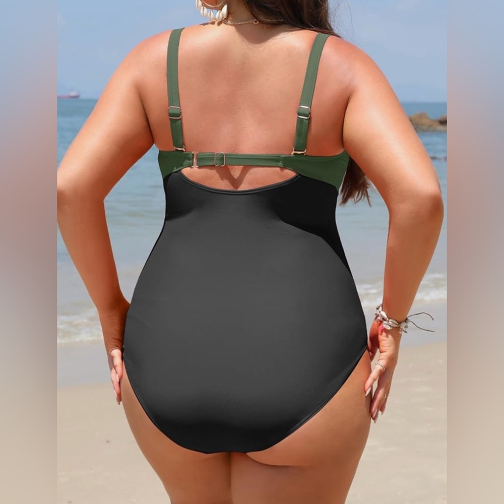 Yonique One Piece Swimsuit Tummy Control Twist Front Ruched, size 20W, New - Picture 3 of 8